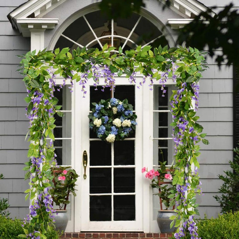 DearHouse 4Pcs 6.6Ft/Piece Artificial Flowers Silk Wisteria Garland Artificial Wisteria Vine Rattan Silk Hanging Flower for Home Garden Outdoor Ceremony Wedding Arch Floral Decor(Light Purple) - Image 2